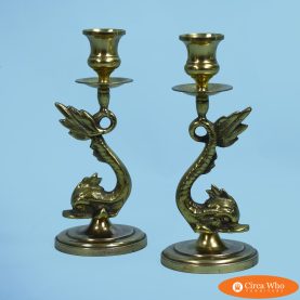 Pair of Brass Koi Candle Holders