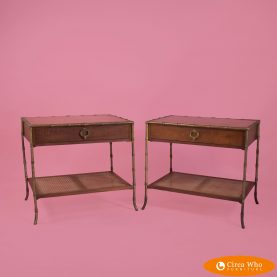 Pair of Brass and Cane Faux Bamboo end Tables by Baker