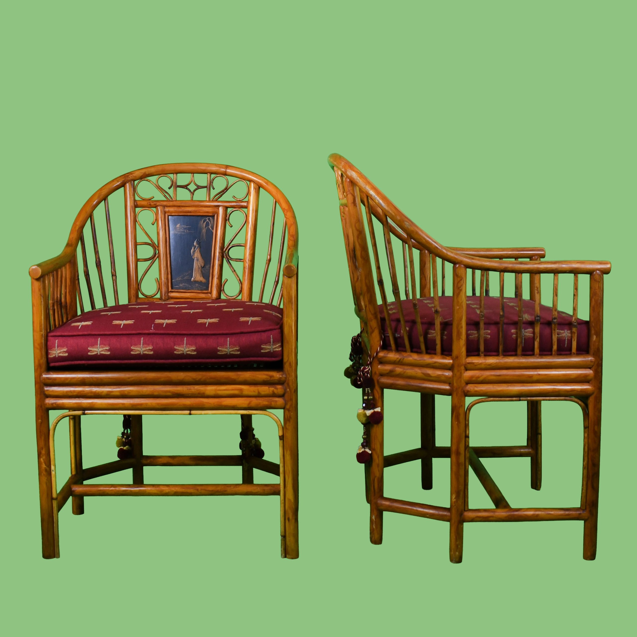 Pair of Brighton Pavilion Burnt Bamboo Arm Chairs by Maitland Smith