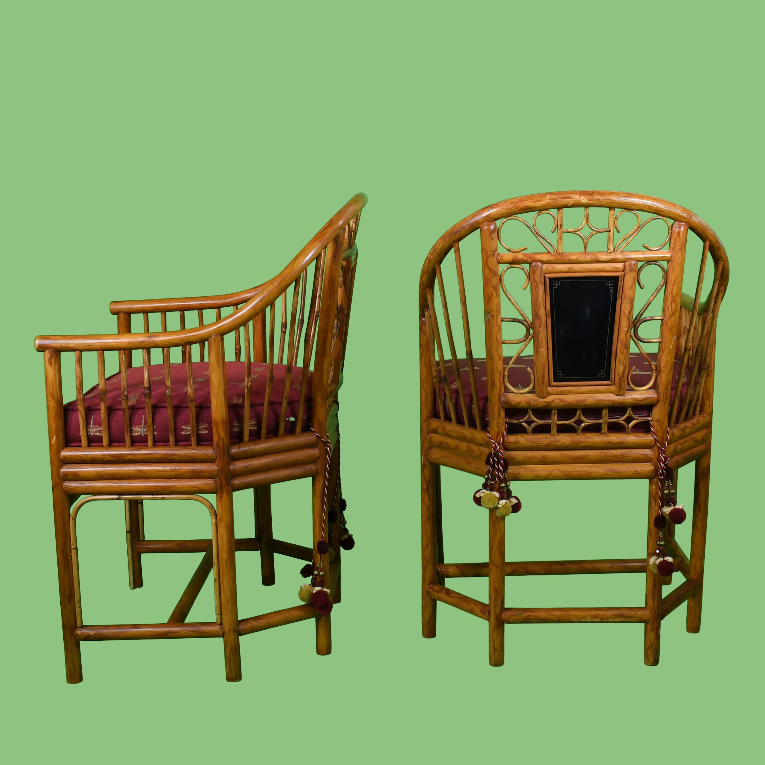 Pair of Brighton Pavilion Burnt Bamboo Arm Chairs by Maitland Smith