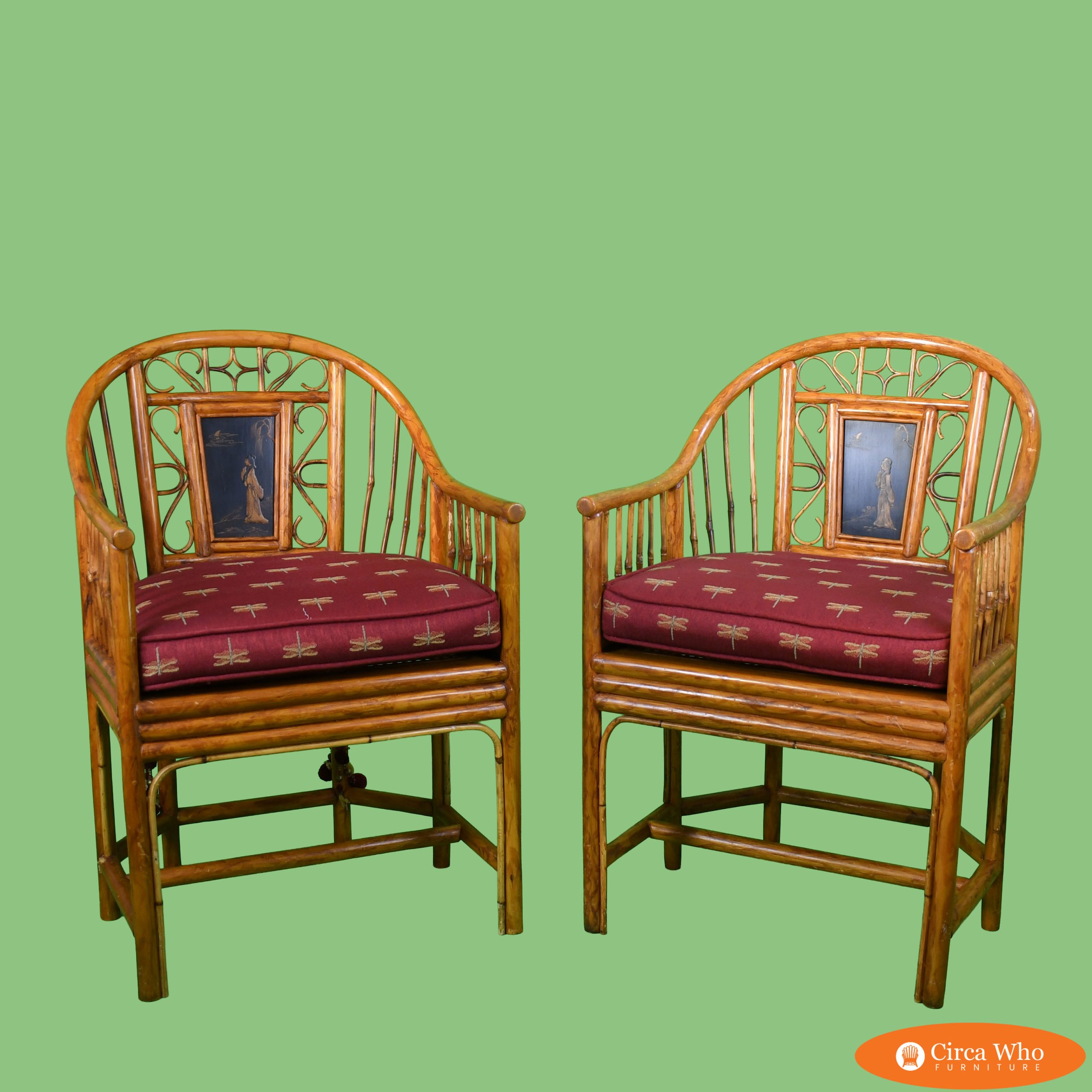 Pair of Brighton Pavilion Burnt Bamboo Arm Chairs by Maitland Smith