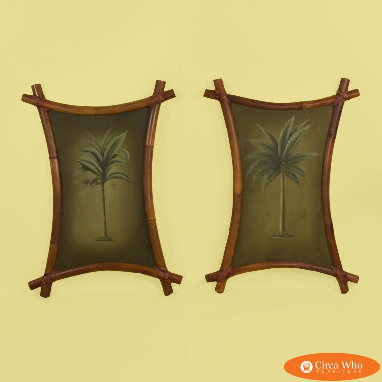 Pair of British Colonial Palm Tree Oil Paintings