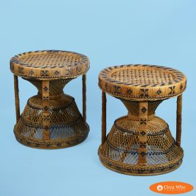 Pair of British Colonial Style Woven Cane Stools