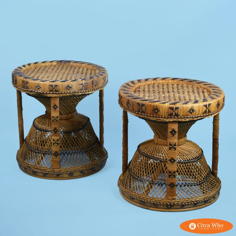 Pair of British Colonial Style Woven Cane Stools