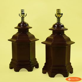 Pair of Brown Ceramic Pagoda Table Lamps