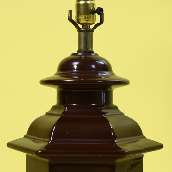 Pair of Brown Ceramic Pagoda Table Lamps