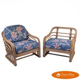 Pair of Brown Jordan Rattan Lounge Chairs