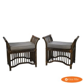 Pair of Brown Jordan Rattan Wing Benches