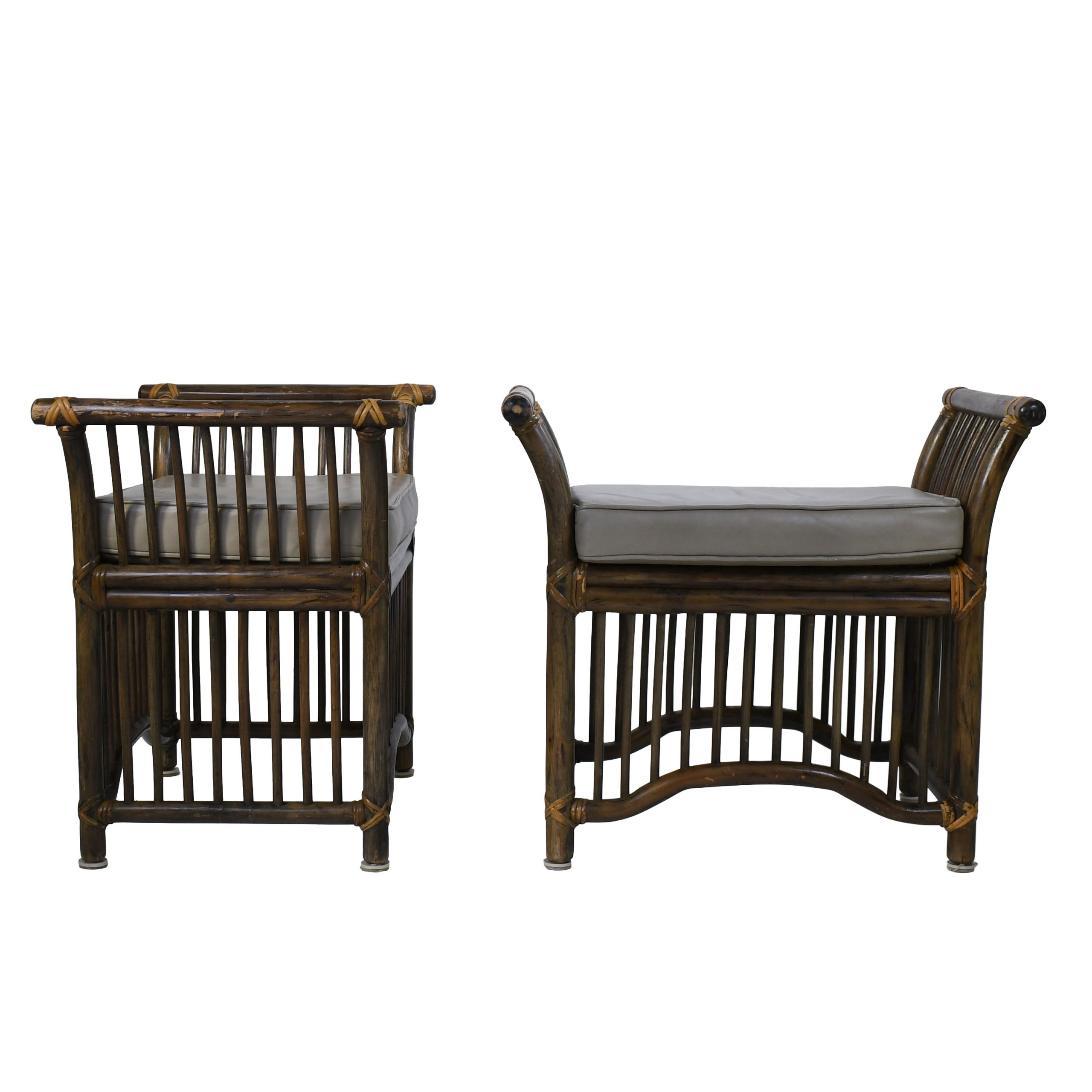 Pair of Brown Jordan Rattan Wing Benches