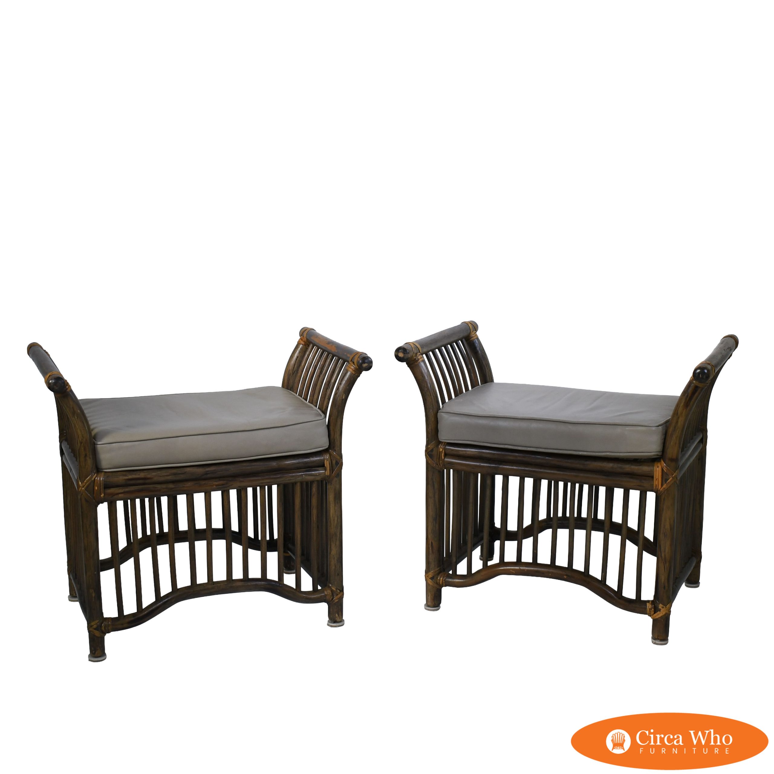 Pair of Brown Jordan Rattan Wing Benches
