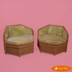 Pair of Brown Jordan Woven Rattan Hexagon Chairs