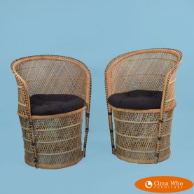 Pair of Buri Rattan Low Barrel Chairs