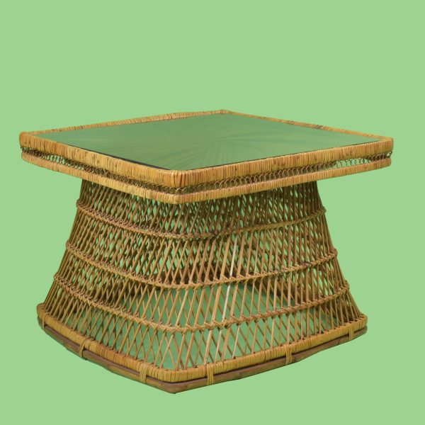 Pair of Buri Woven Rattan End Tables