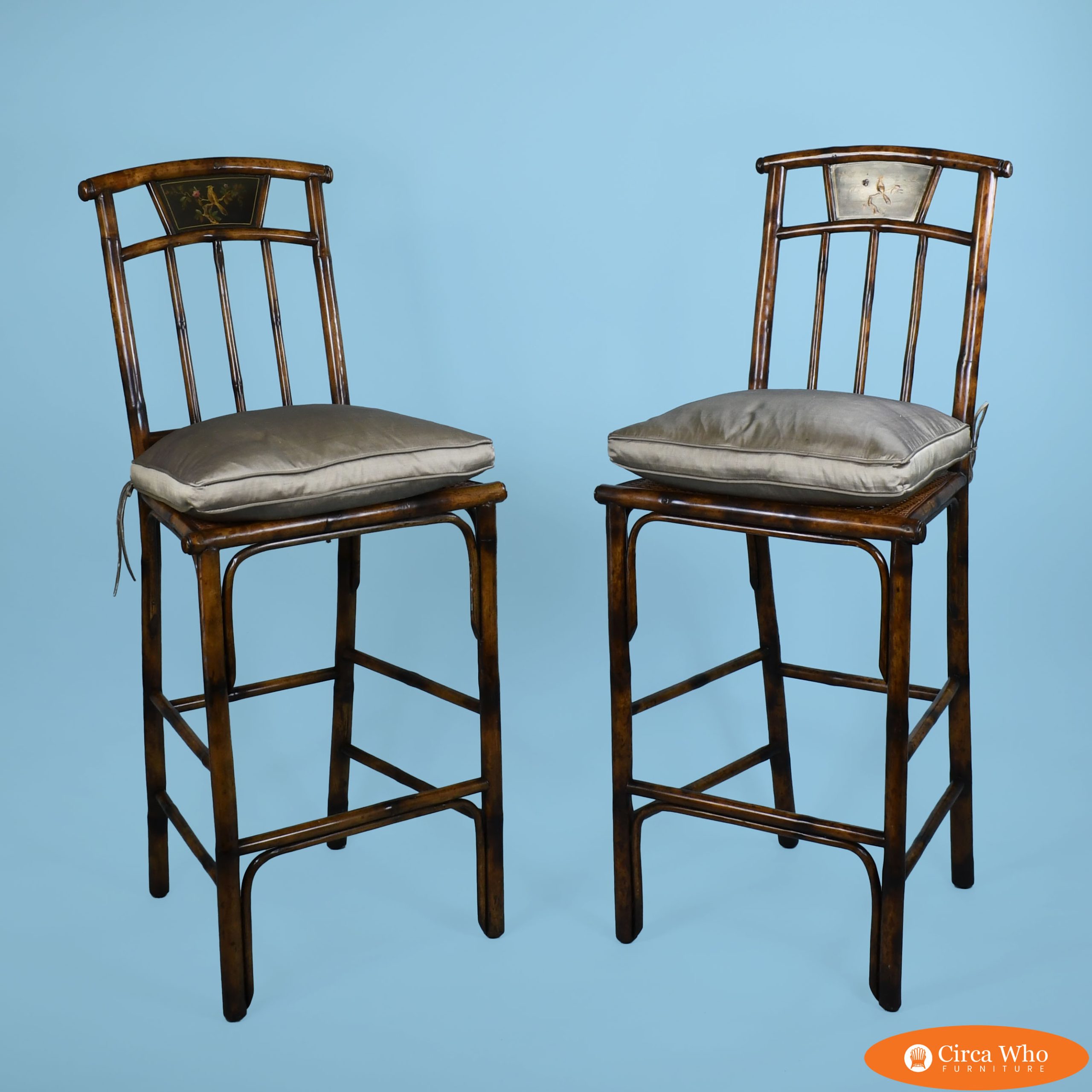 Pair of Burnt Bamboo Counter Stools