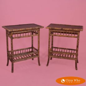 Pair of Burnt Bamboo Side Tables
