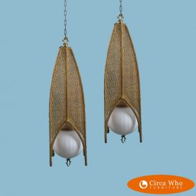 Pair of Cane Cathedral Hanging Lights