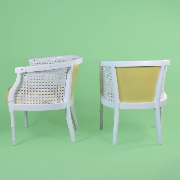 Pair of Cane White Barrel Chairs