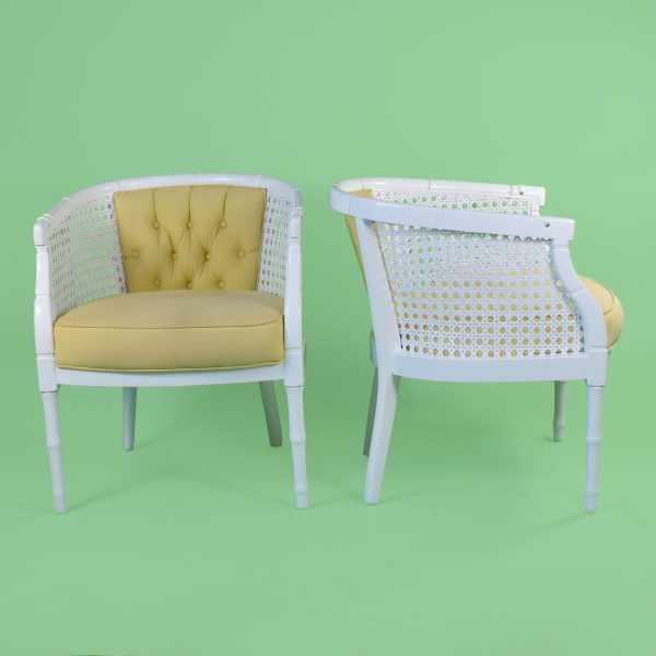 Pair of Cane White Barrel Chairs
