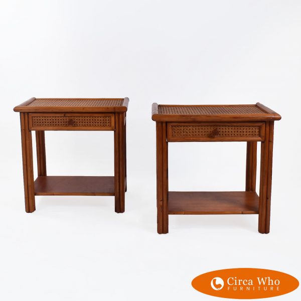 Pair of Cane and Bamboo Nightstands