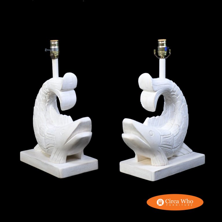 Pair of Carved Koi Table Lamps