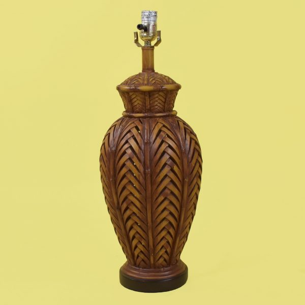 Pair of Carved Wood Palm Leaf Lamps