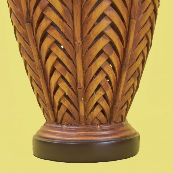 Pair of Carved Wood Palm Leaf Lamps