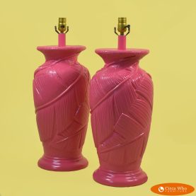 Pair of Ceramic Banana Leaf Pink Table Lamps