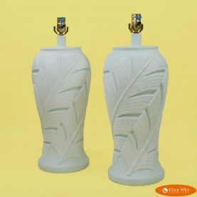 Pair of Ceramic Banana Leaf Table Lamps