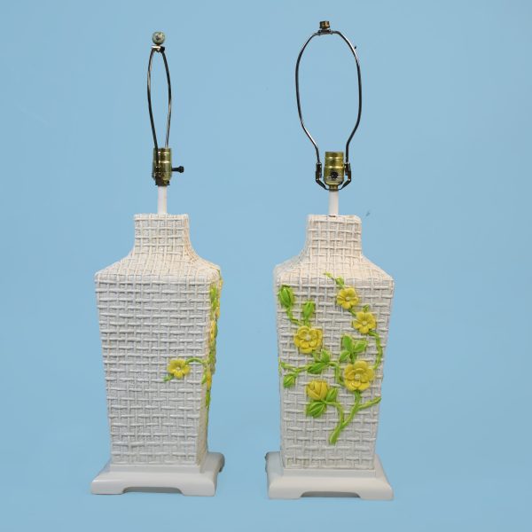 Pair of Ceramic Basketweave Table Lamps