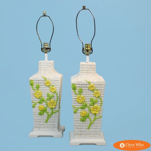 Pair of Ceramic Basketweave Table Lamps