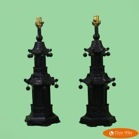 Pair of Ceramic Black Pagoda Table Lamps