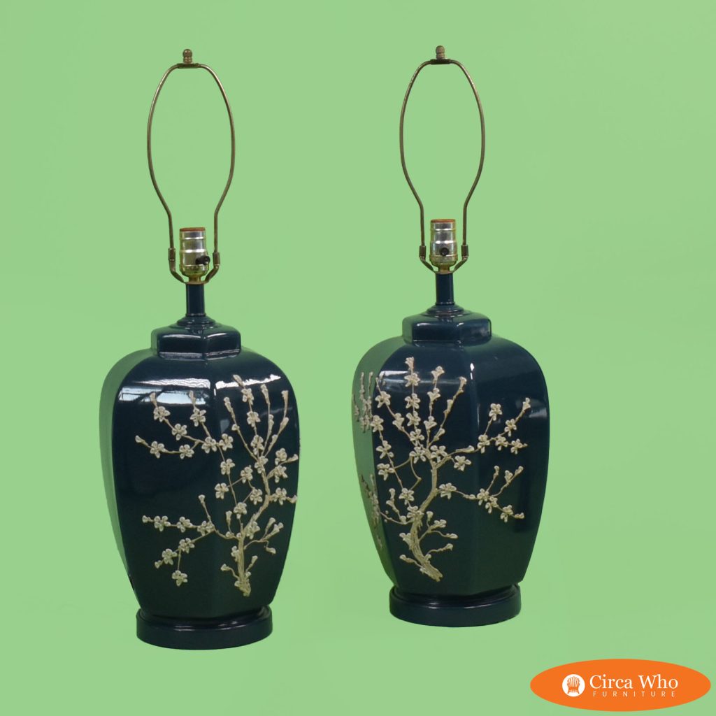 Pair of Ceramic Blue Floral Table Lamps