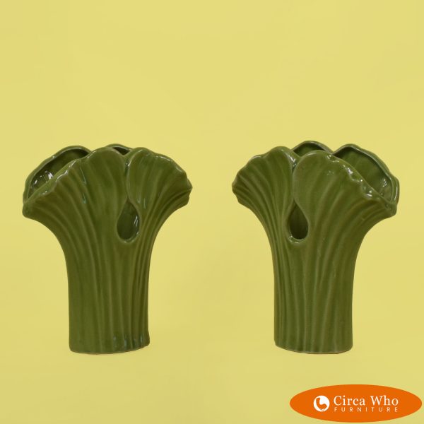 Pair of Ceramic Green Shell Vases