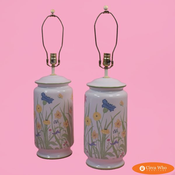 Pair of Ceramic Hand painted Large Table Lamps