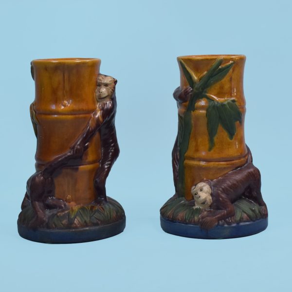 Pair of Ceramic Monkey Candle Holders