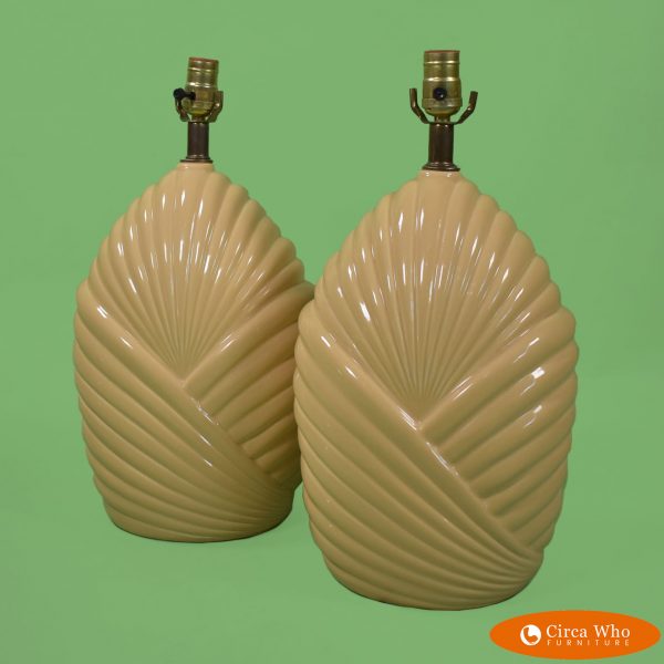 Pair of Ceramic Shell Yellow Lamps