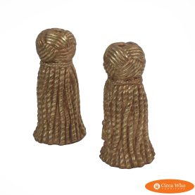 Pair of Ceramic Tassel Gold Candle Holders