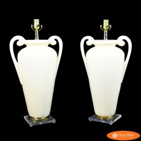 Pair of Ceramic Trophy on Lucite Table Lamps