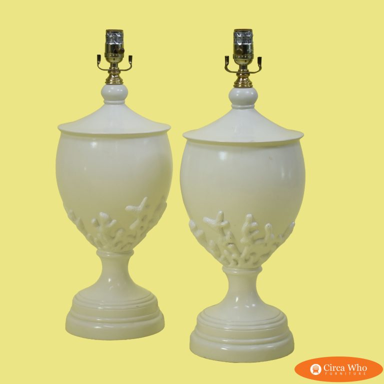 Pair of Ceramic White Coral Table Lamps