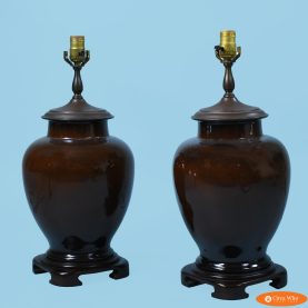 Pair of Ceramic and Brass Ginger Jar Table Lamps