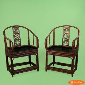 Pair of Chinoiserie Burgundy Barrel Chairs
