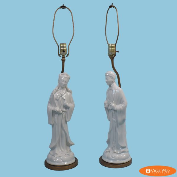 Pair of Chinoiserie Couple Table Lamps