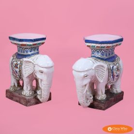 Pair of Chinoiserie White Elephant Garden Seats