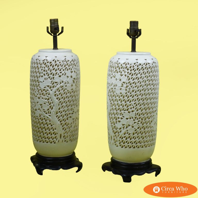 Pair of Chinoiserie White Table Lamps
