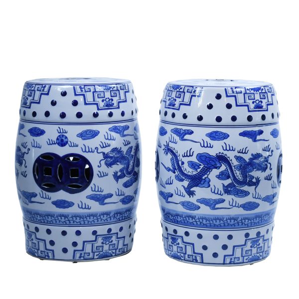 Pair of Chinoiserie White and Blue Garden Stools