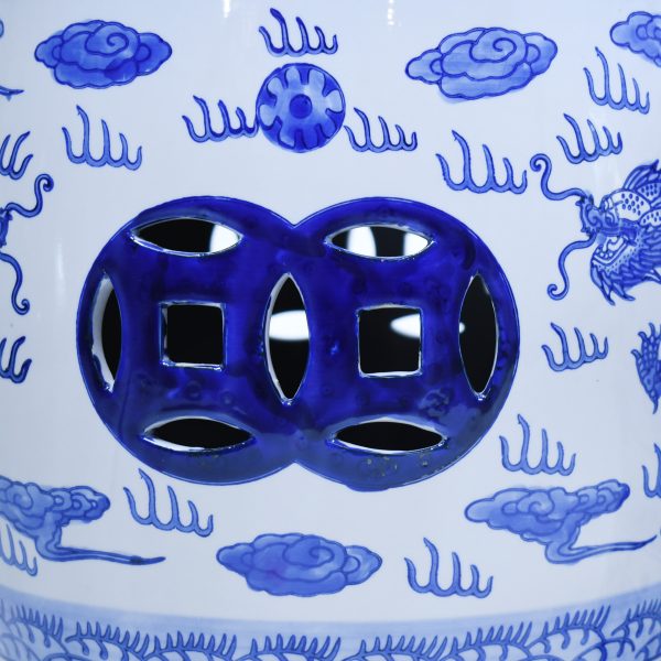 Pair of Chinoiserie White and Blue Garden Stools