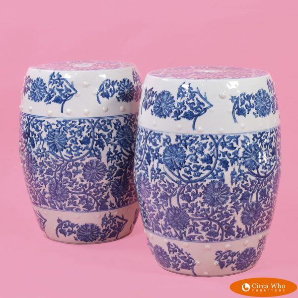 Pair of Chinoserie blue and white garden seats