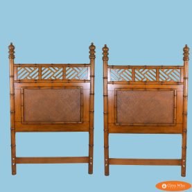 Pair of Chippendale Woven Rattan Twin Headboards