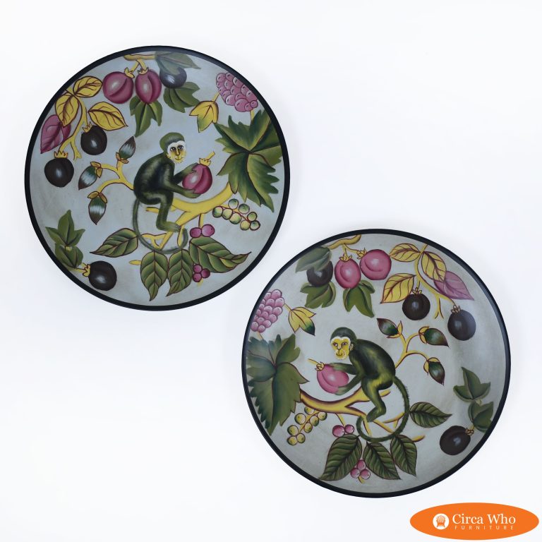 Pair of Colorful Monkey Plates