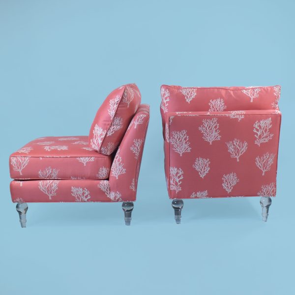 Pair of Coral Slipper Chairs With Lucite